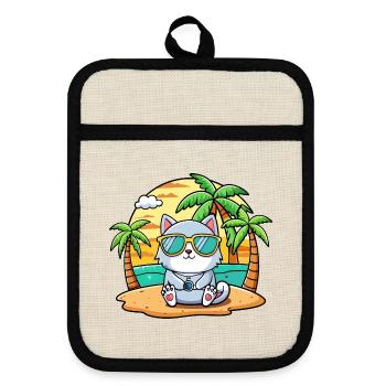 Lunettes de soleil de plage d’été de dessin animé drôle de chat - Maniques avec dos en caoutchouc - lin/noir  - Devant