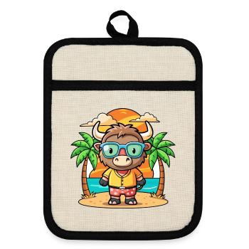 Buffalo Funny Cartoon Summer Beach Sunglasses - Pot holders with rubber back - linen/black  - Front