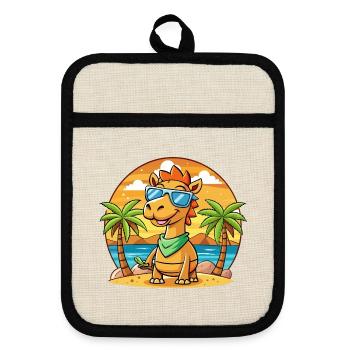 Camel Lustige Cartoon Sommer Strand Sonnenbrille - Topflappen mit Gummirückseite - Leinen/Schwarz  - Vorne