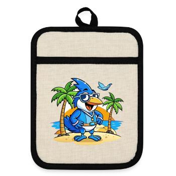 Blue Jay Lustige Cartoon Sommer Strand Sonnenbrille - Topflappen mit Gummirückseite - Leinen/Schwarz  - Vorne