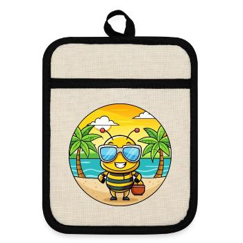 Biene Lustige Cartoon Sommer Strand Sonnenbrille - Topflappen mit Gummirückseite - Leinen/Schwarz  - Vorne