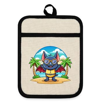 Fledermaus Lustige Cartoon Sommer Strand Sonnenbrille - Topflappen mit Gummirückseite - Leinen/Schwarz  - Vorne