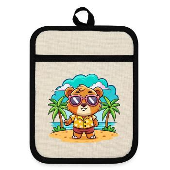 Bär Lustige Cartoon Sommer Strand Sonnenbrille - Topflappen mit Gummirückseite - Leinen/Schwarz  - Vorne