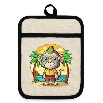 Pavian Lustige Cartoon Sommer Strand Sonnenbrille - Topflappen mit Gummirückseite - Leinen/Schwarz  - Vorne