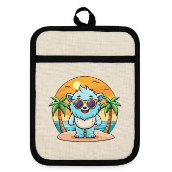 Yeti Lustige Cartoon Sommer Strand Sonnenbrille - Topflappen mit Gummirückseite - Leinen/Schwarz  - Vorne