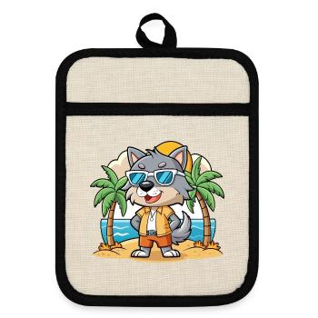Wolf Lustige Cartoon Sommer Strand Sonnenbrille - Topflappen mit Gummirückseite - Leinen/Schwarz  - Vorne