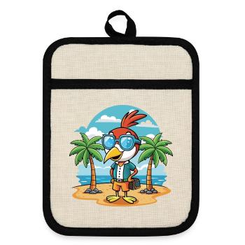 Woodpecker Funny Cartoon Summer Beach Sunglasses - Pot holders with rubber back - linen/black  - Front