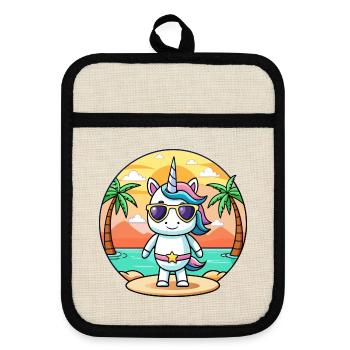 Licorne Funny Cartoon Summer Beach Lunettes de soleil - Maniques avec dos en caoutchouc - lin/noir  - Devant