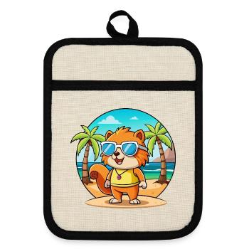 Squirrel Funny Cartoon Summer Beach Sunglasses - Pot holders with rubber back - linen/black  - Front