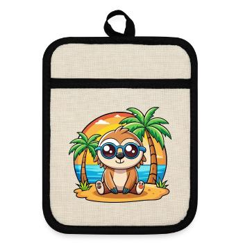 Sloth Funny Cartoon Summer Beach Sunglasses - Pot holders with rubber back - linen/black  - Front