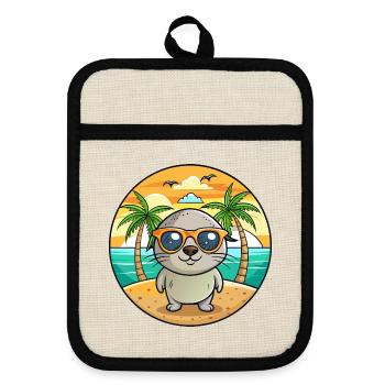 Seal Lustige Cartoon Sommer Strand Sonnenbrille - Topflappen mit Gummirückseite - Leinen/Schwarz  - Vorne