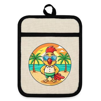 Rooster Funny Cartoon Summer Beach Sunglasses - Pot holders with rubber back - linen/black  - Front