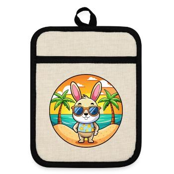 Rabbit Funny Cartoon Summer Beach Sunglasses - Pot holders with rubber back - linen/black  - Front