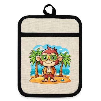 Affe Lustige Cartoon Sommer Strand Sonnenbrille - Topflappen mit Gummirückseite - Leinen/Schwarz  - Vorne