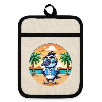Elster Lustige Cartoon Sommer Strand Sonnenbrille - Topflappen mit Gummirückseite - Leinen/Schwarz  - Vorne