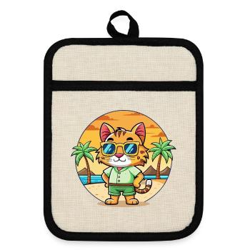 Lynx Funny Cartoon Summer Beach Sunglasses - Pot holders with rubber back - linen/black  - Front