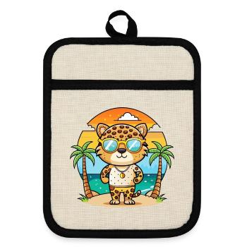 Leopard Funny Cartoon Summer Beach Sunglasses - Pot holders with rubber back - linen/black  - Front