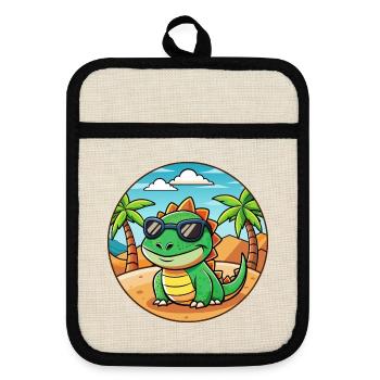 Lizard Lustige Cartoon Sommer Strand Sonnenbrille - Topflappen mit Gummirückseite - Leinen/Schwarz  - Vorne