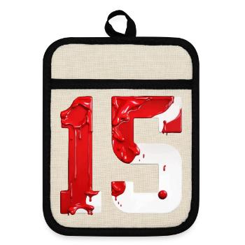NO. 15 NUMBER 15 RED WHITE 15TH BIRTHDAY - Pot holders with rubber back - linen/black  - Front