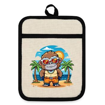 Gorilla Funny Cartoon Summer Beach Sunglasses - Pot holders with rubber back - linen/black  - Front