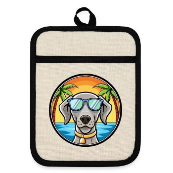 Braque de Weimar Race Chien Dessin Animé Lunettes De Soleil Plage - Maniques avec dos en caoutchouc - lin/noir  - Devant