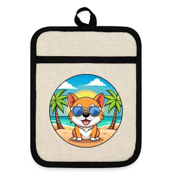Dog Funny Cartoon Summer Beach Sunglasses - Pot holders with rubber back - linen/black  - Front