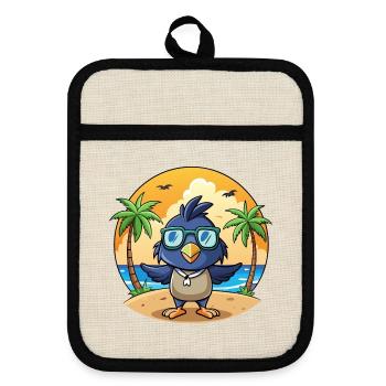 Krähe Lustige Cartoon Sommer Strand Sonnenbrille - Topflappen mit Gummirückseite - Leinen/Schwarz  - Vorne