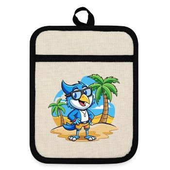 Blue Jay Lustige Cartoon Sommer Strand Sonnenbrille - Topflappen mit Gummirückseite - Leinen/Schwarz  - Vorne