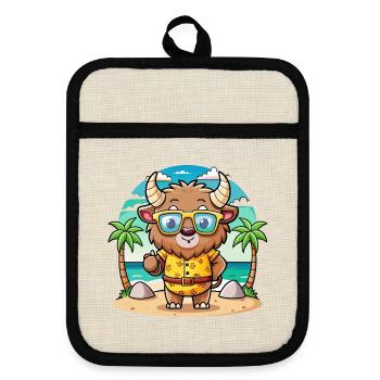 Bison Lustige Cartoon Sommer Strand Sonnenbrille - Topflappen mit Gummirückseite - Leinen/Schwarz  - Vorne