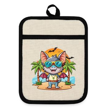 Fledermaus Lustige Cartoon Sommer Strand Sonnenbrille - Topflappen mit Gummirückseite - Leinen/Schwarz  - Vorne