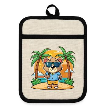 Bär Lustige Cartoon Sommer Strand Sonnenbrille - Topflappen mit Gummirückseite - Leinen/Schwarz  - Vorne