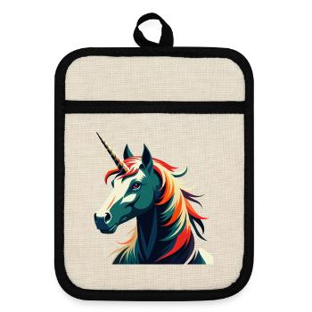 Einhorn Cartoon Figur Buntes Haustier Tier - Topflappen mit Gummirückseite - Leinen/Schwarz  - Vorne