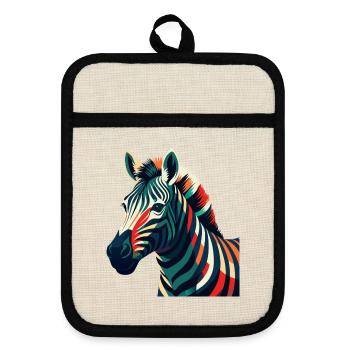 Zebra Cartoon Figur Buntes Haustier Tier - Topflappen mit Gummirückseite - Leinen/Schwarz  - Vorne