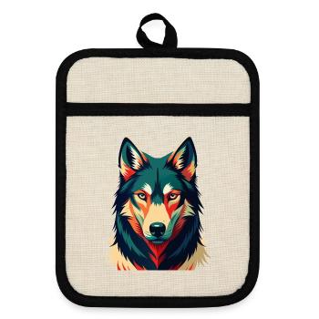 Wolf Cartoon Figur Buntes Haustier Tier - Topflappen mit Gummirückseite - Leinen/Schwarz  - Vorne