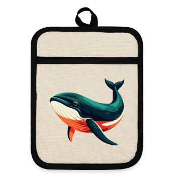 Whale Cartoon Character Colorful Pet Animal - Pot holders with rubber back - linen/black  - Front