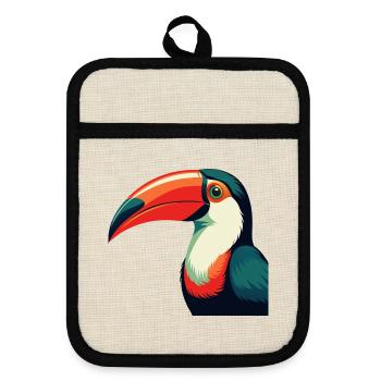 Toucan Cartoon Character Colorful Pet Animal - Pot holders with rubber back - linen/black  - Front