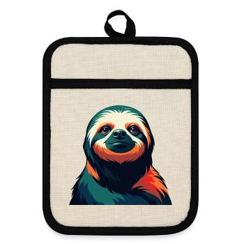 Sloth Cartoon Character Colorful Pet Animal - Pot holders with rubber back - linen/black  - Front