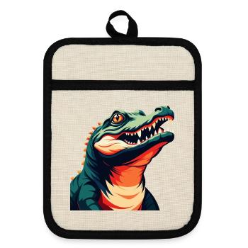 Krokodil Cartoon Figur Buntes Haustier Tier - Topflappen mit Gummirückseite - Leinen/Schwarz  - Vorne