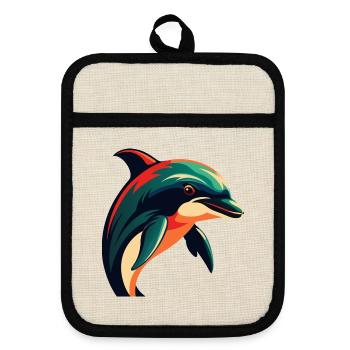 Dauphin Personnage De Dessin Animé Animal De Compagnie Coloré - Maniques avec dos en caoutchouc - lin/noir  - Devant