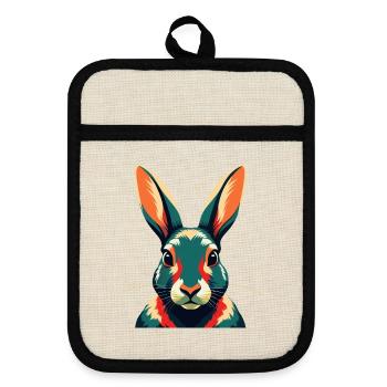 Rabbit Cartoon Character Colorful Pet Animal - Pot holders with rubber back - linen/black  - Front