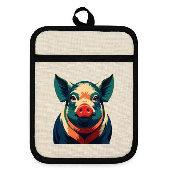Cochon Personnage De Dessin Animé Animal De Compagnie Coloré - Maniques avec dos en caoutchouc - lin/noir  - Devant