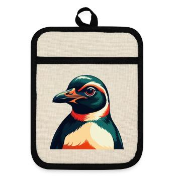 Pinguin Zeichentrickfigur Buntes Haustier Tier - Topflappen mit Gummirückseite - Leinen/Schwarz  - Vorne