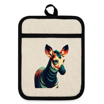 Okapi Zeichentrickfigur Buntes Haustier Tier - Topflappen mit Gummirückseite - Leinen/Schwarz  - Vorne