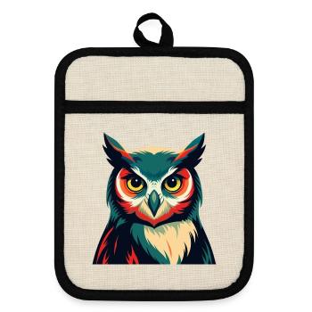 Owl Cartoon Character Colorful Pet Animal - Pot holders with rubber back - linen/black  - Front