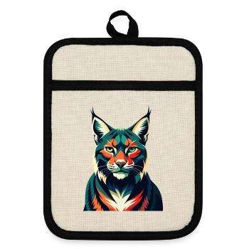 Luchs Zeichentrickfigur Buntes Haustier Tier - Topflappen mit Gummirückseite - Leinen/Schwarz  - Vorne