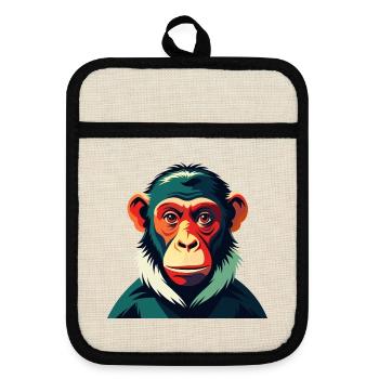 Affe Cartoon Figur Buntes Haustier Tier - Topflappen mit Gummirückseite - Leinen/Schwarz  - Vorne