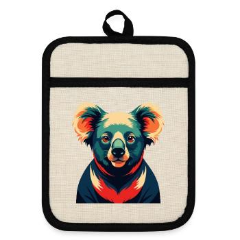 Koala Zeichentrickfigur Buntes Haustier Tier - Topflappen mit Gummirückseite - Leinen/Schwarz  - Vorne
