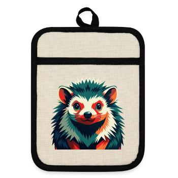 Igel Zeichentrickfigur Buntes Haustier Tier - Topflappen mit Gummirückseite - Leinen/Schwarz  - Vorne