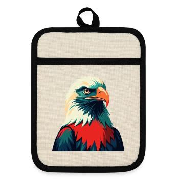 Eagle Cartoon Character Colorful Pet Animal - Pot holders with rubber back - linen/black  - Front