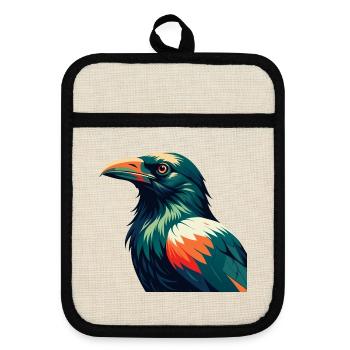 Crow Cartoon Character Colorful Pet Animal - Pot holders with rubber back - linen/black  - Front